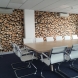 continuous bespoke pattern wallpaper in a timber merchant meeting room