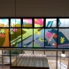 stained glass effect window graphics, from inside during the day