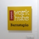 Barnstaple Work Hub wall sign printed direct to 10mm foamex and mounted on raised locators